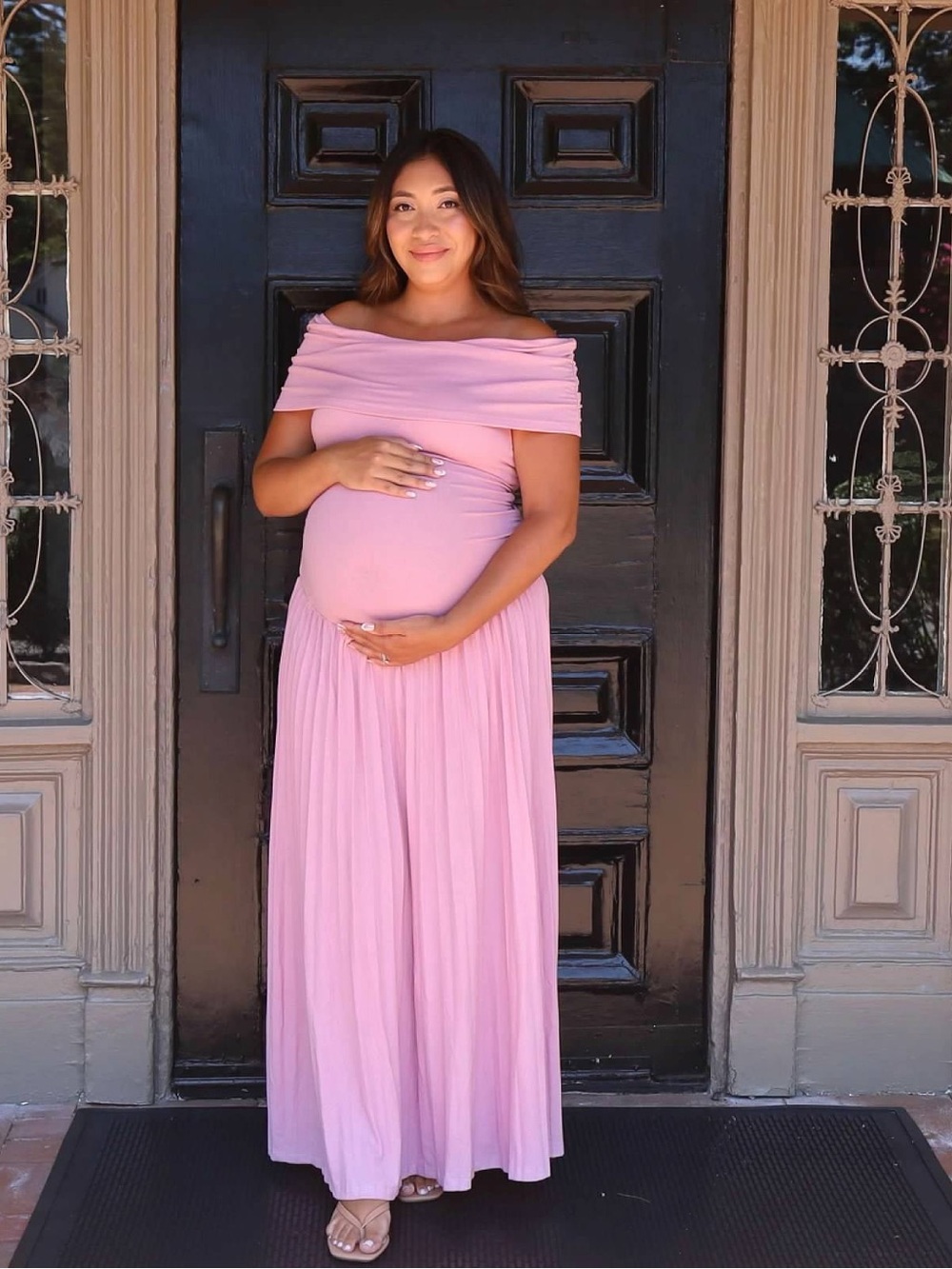 REVOLVE Blush Pink Off-Shoulder Maternity Maxi Dress